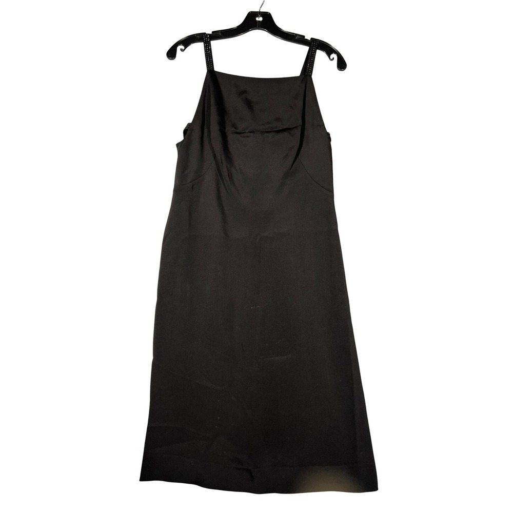 Escada Black Silk Rhinestone Strap Draped Back Cocktail Dress Size 36